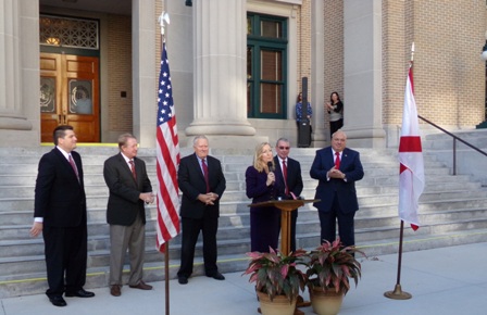 Clerk of Court speaks during Courthouse 100th Anniversary Celebration