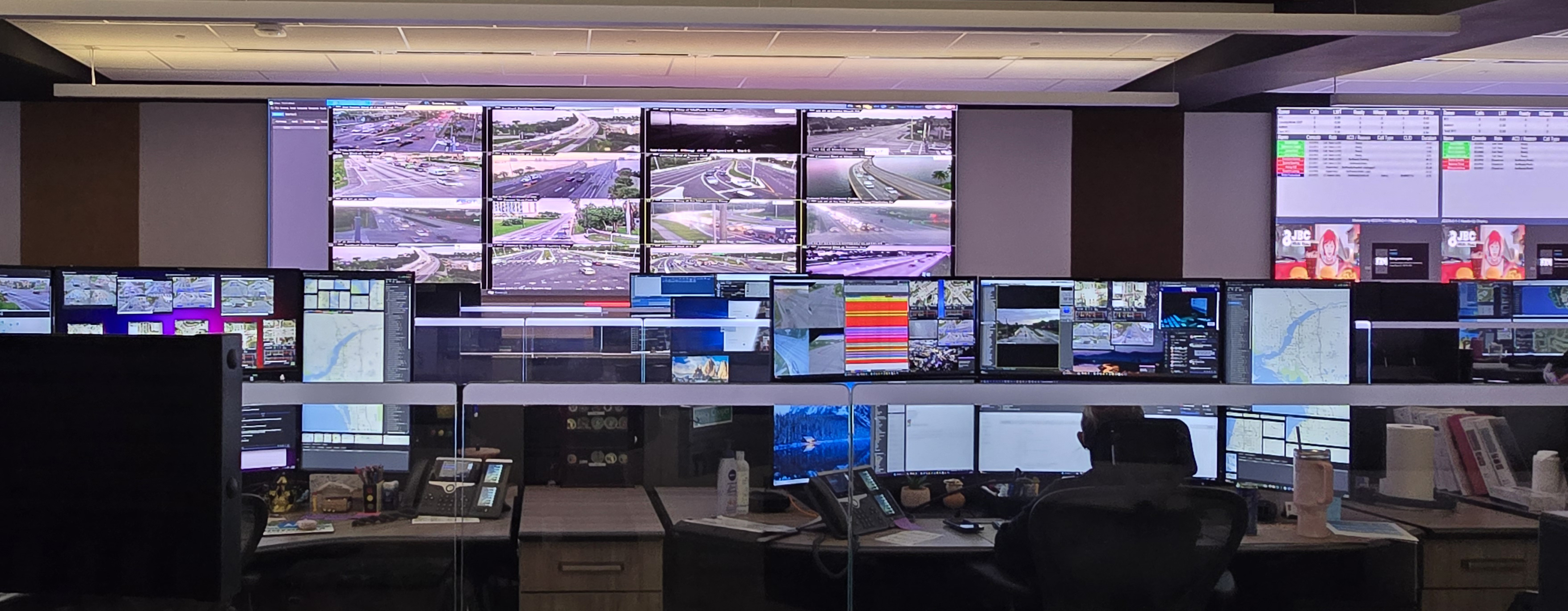 Photo of Traffic Being Monitored Inside the Traffic Operations Center Control Room