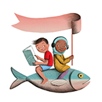 Boy and Girl ride a fish
