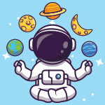 Spaceman with planets overdead