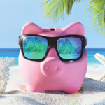 Piggy bank on the beach
