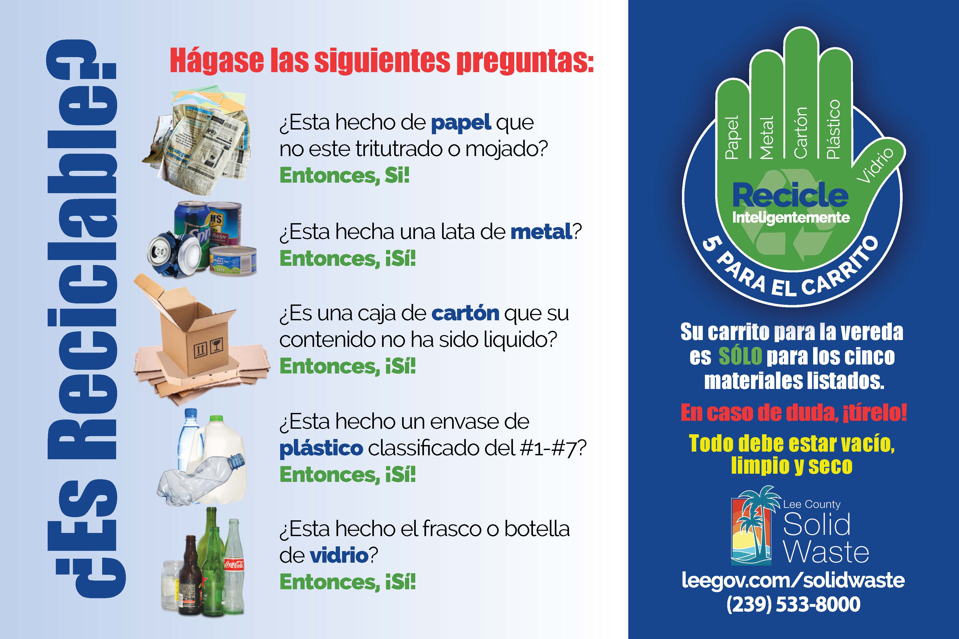 Recycling Quick Reference Magnet Spanish