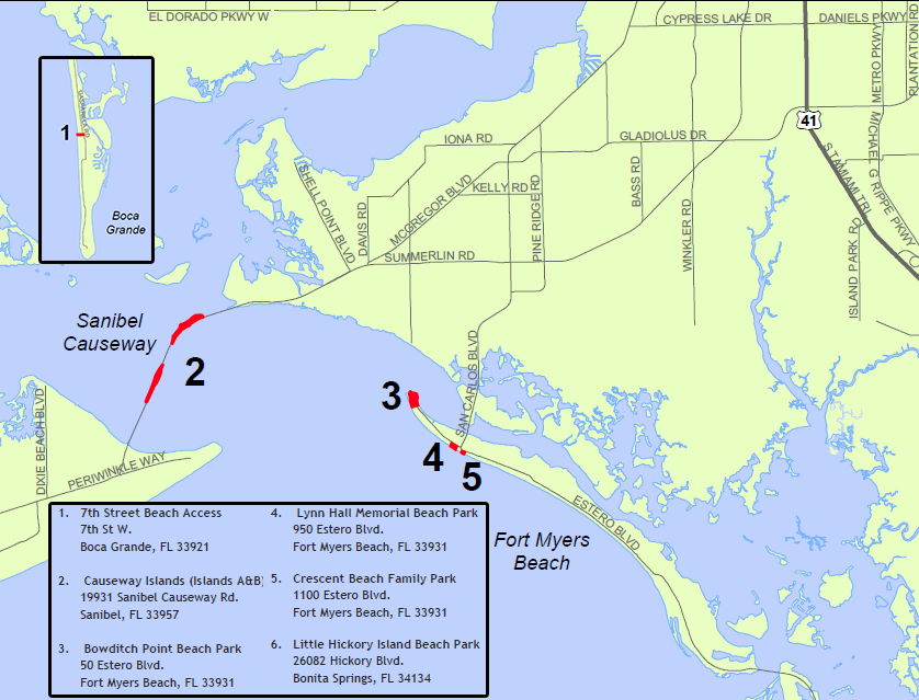 Map of Dumpster Locations for Residents to Dispose of Red Tide Fish