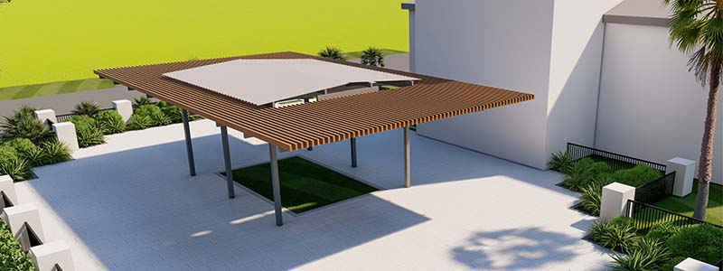 A single floor library with three gabeles.